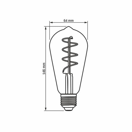 LED Filament Edison lamp amber - dimbaar - 4W - ST64 - E27 - 2200K - afmetingen