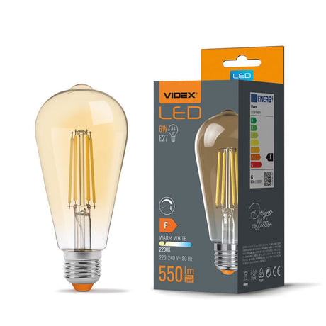 LED Filament Edison lamp amber | dimbaar | 6W | ST64 | E27 - 4000K - Naturel Wit