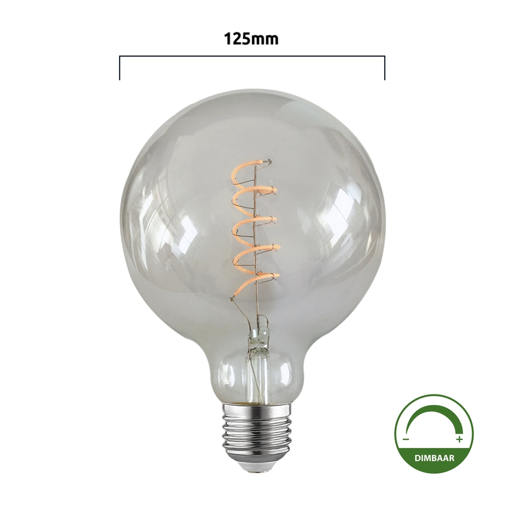 LED Filament Globe lamp spiraal | 125mm | 4 Watt | Dimbaar | 2200K - Extra warm