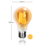 LED filament E27 amber lamp niet dimbaar goud glas - afmetingen