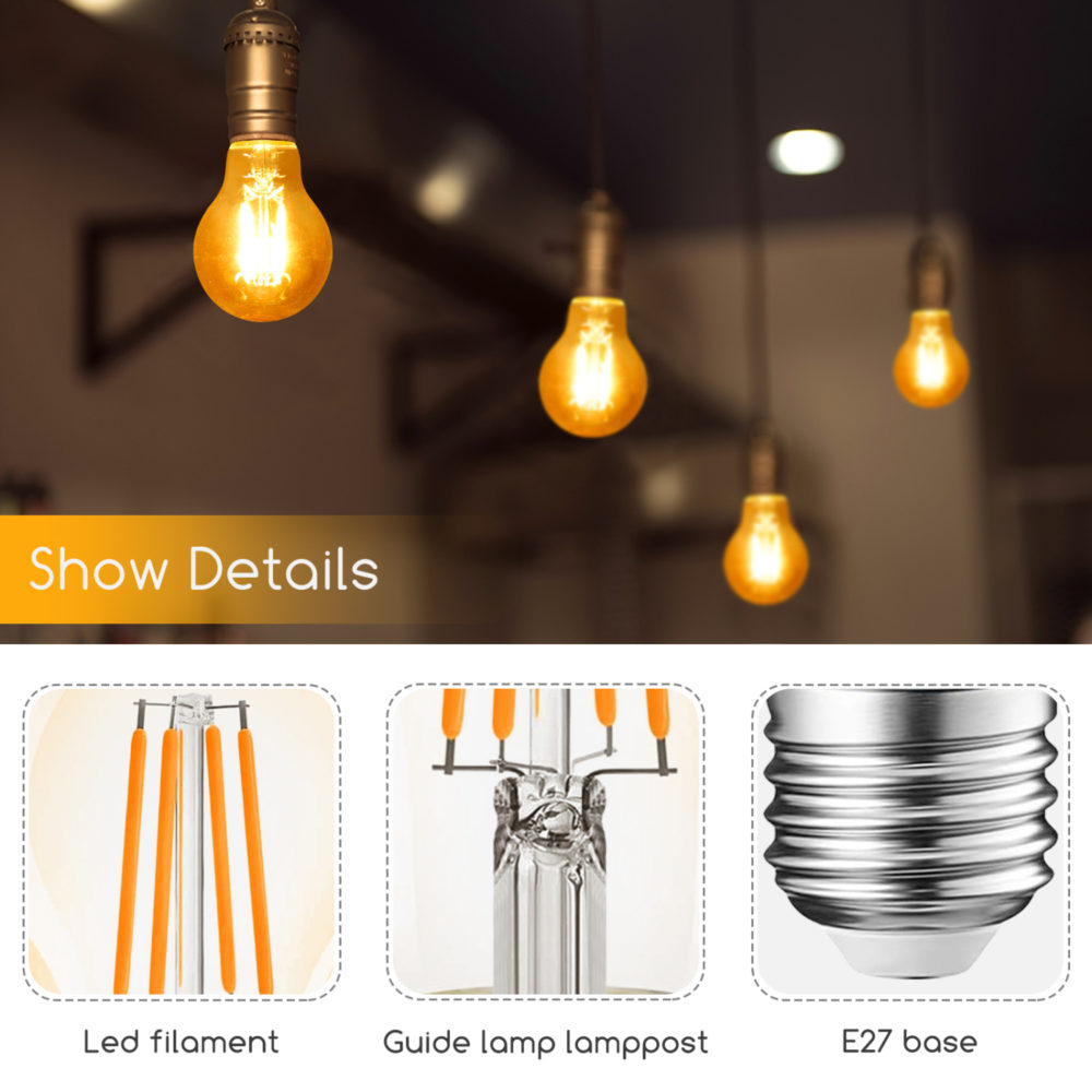 LED filament E27 amber lamp niet dimbaar goud glas - details lamp