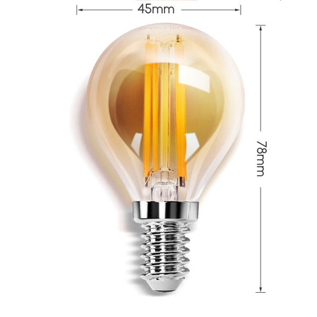 LED filament E14 amber lamp dimbaar goud glas - afmetingen