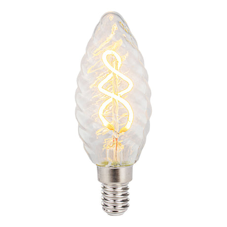 LED Filament kaars lamp 2W | Helder glas | Dimbaar | E14 | 2400K - Warm wit - vooraanzicht lamp aan