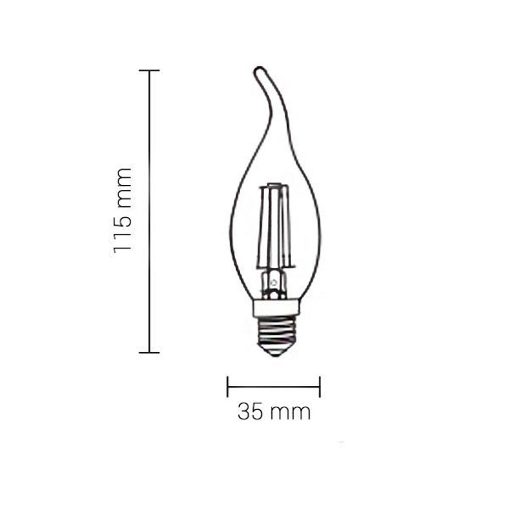 LED Filament kaarslamp met tip 4 Watt - afmetingen