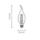 LED Filament kaarslamp met tip 4 Watt - afmetingen