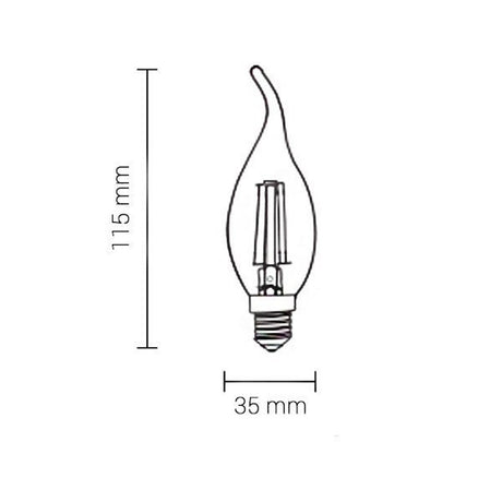 LED Filament kaarslamp met tip 4 Watt - afmetingen