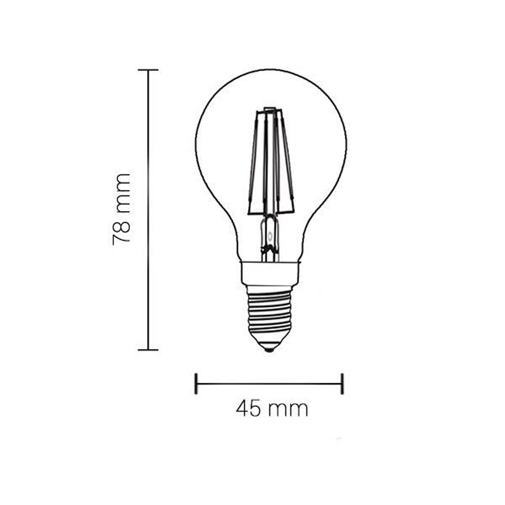 LED Filament lamp 2W E14 G45 220V - afmetingen