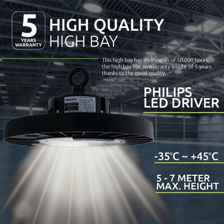 LED High Bay 100 Watt | 150lm/w | 1-10V dimmbar | Philips-Treiber