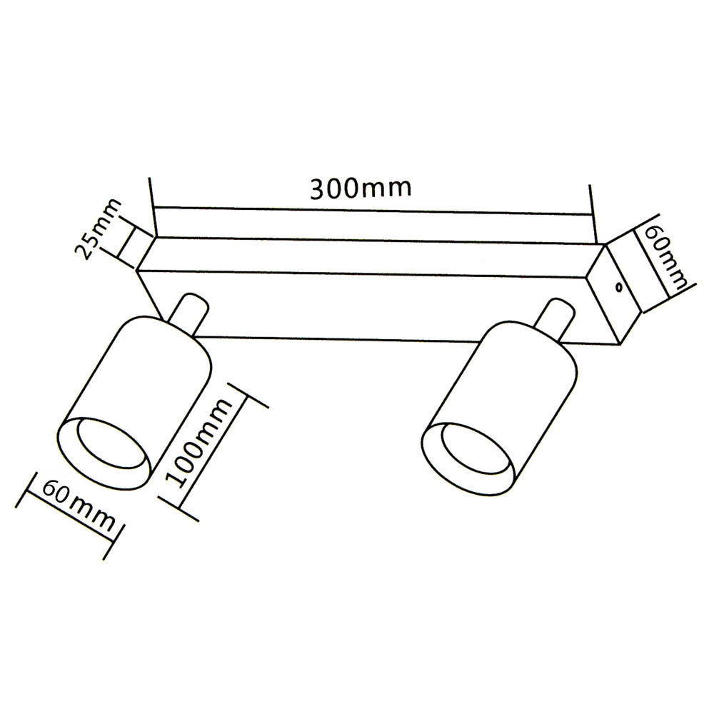 LED opbouwspot dubbel met gouden binnenkant 2 keer gu1- fitting - afmetingen