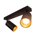 LED opbouwspot dubbel met gouden binnenkant 2 keer gu1- fitting - zijaanzicht lampen aan