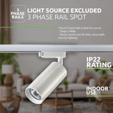 LED 3-fase railspot wit met gu10 fitting optioneel dimbaar - ip-waarde