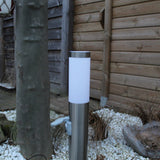 LED Tuinpaal - Tuinsokkel - zilver - incl. stopcontact - E27 fitting - rond - sfeerfoto 4