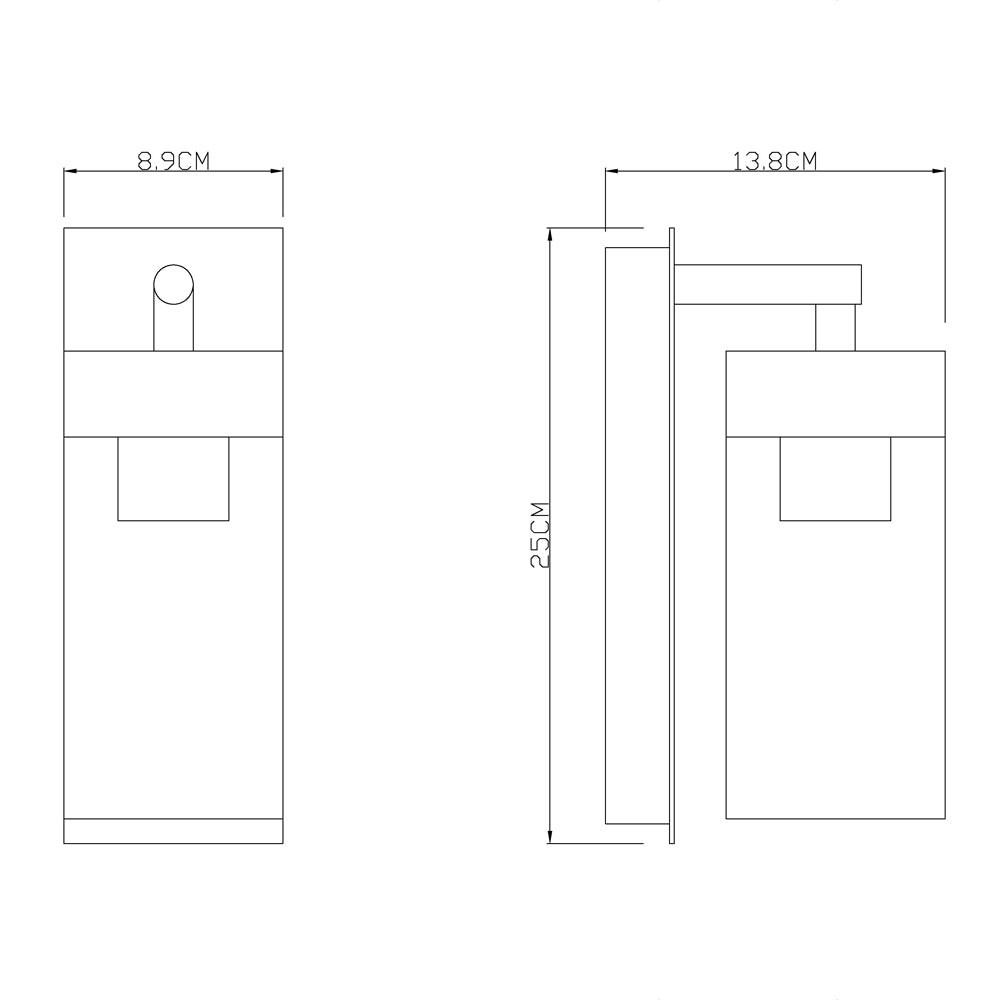 LED wandlamp modern E27 fitting dimbaar zwart - afmetingen