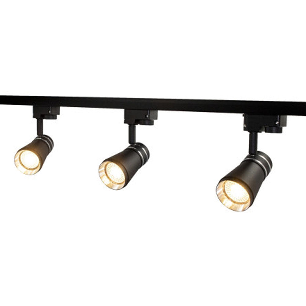 LED 1-fase railspot zwart met gu10 fitting en ring - set van 3 aan