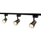 LED 1-fase railspot zwart met gu10 fitting en ring - set van 3 aan