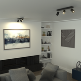 LED opbouw plafond spot drie dubbel zwart 3 x GU10 fitting - woonkamer sfeerfoto