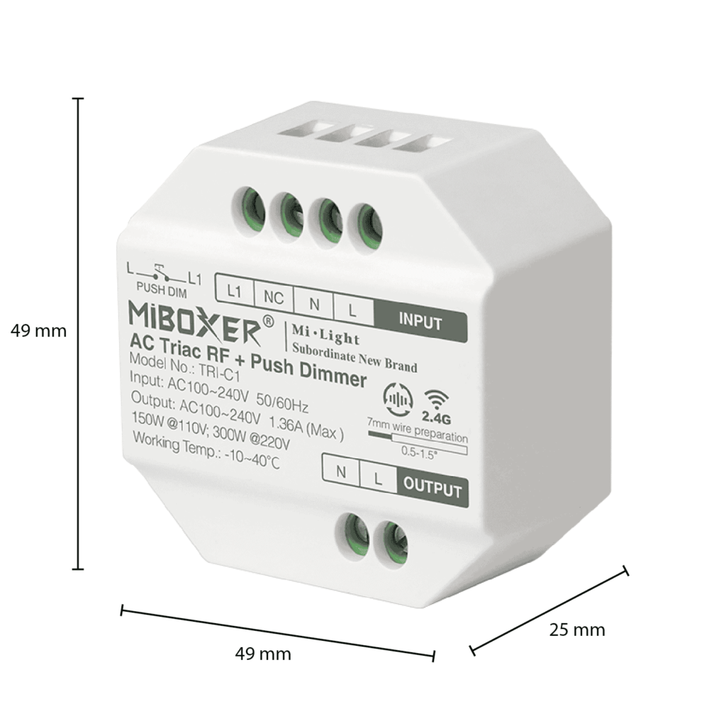 Milight draadloze LED Dimmer op bluetooth - afmetingen