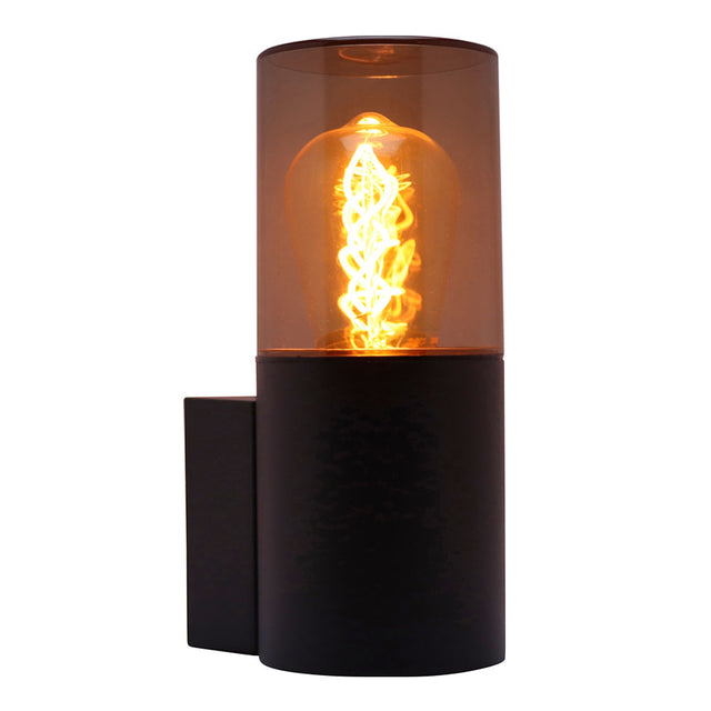 Wandlamp modern E27 fitting smoke glas dimbaar - zijaanzicht lamp aan