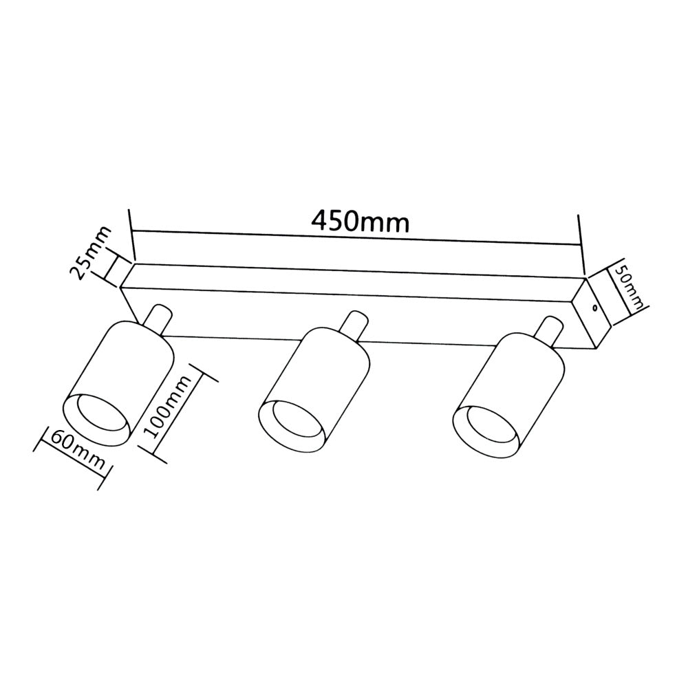 LED opbouw spot met gouden binnenkant driedubbel gu10 fitting - afmetingen