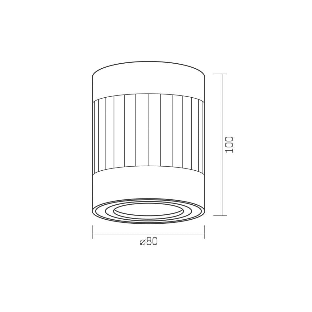 Opbouw spot armatuur zwart - 80x100mm - rond - dimbaar - GU10 fitting - afmetingen