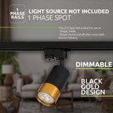 LED 1-fase railspot zwart met goud gu10 fitting dimbaar - design