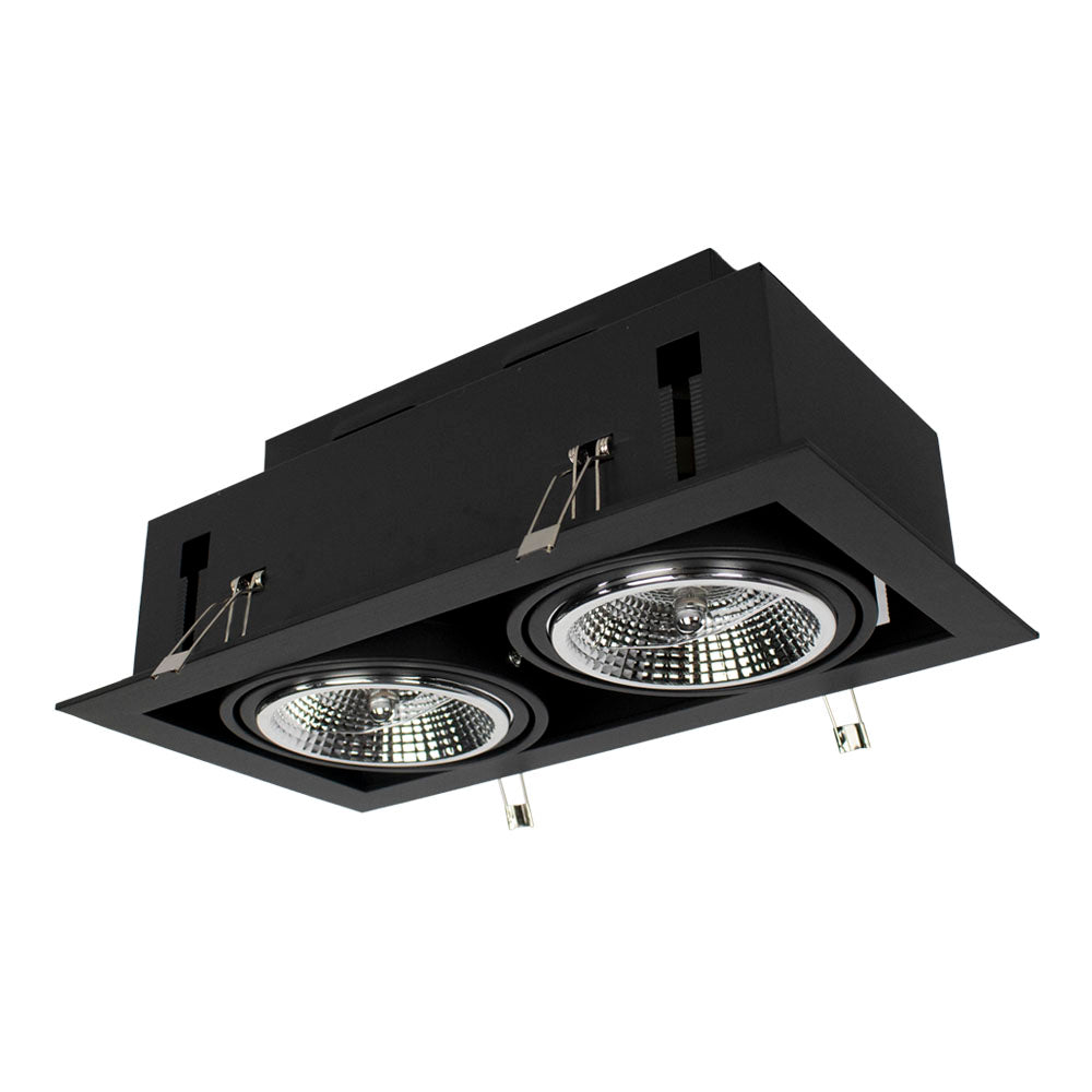 LED dubbel AR111 spot armatuur zwart met gu10 fitting dimbaar - lampen recht