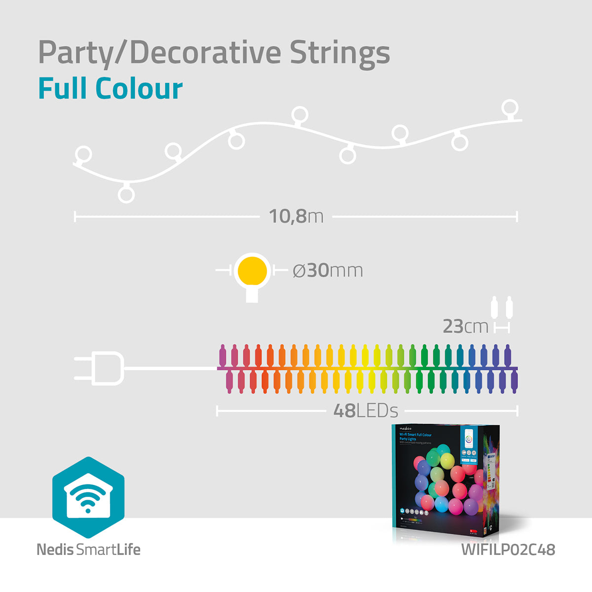 LED decoratieve feestverlichting RGB wifi - 48 LED's - specificaties