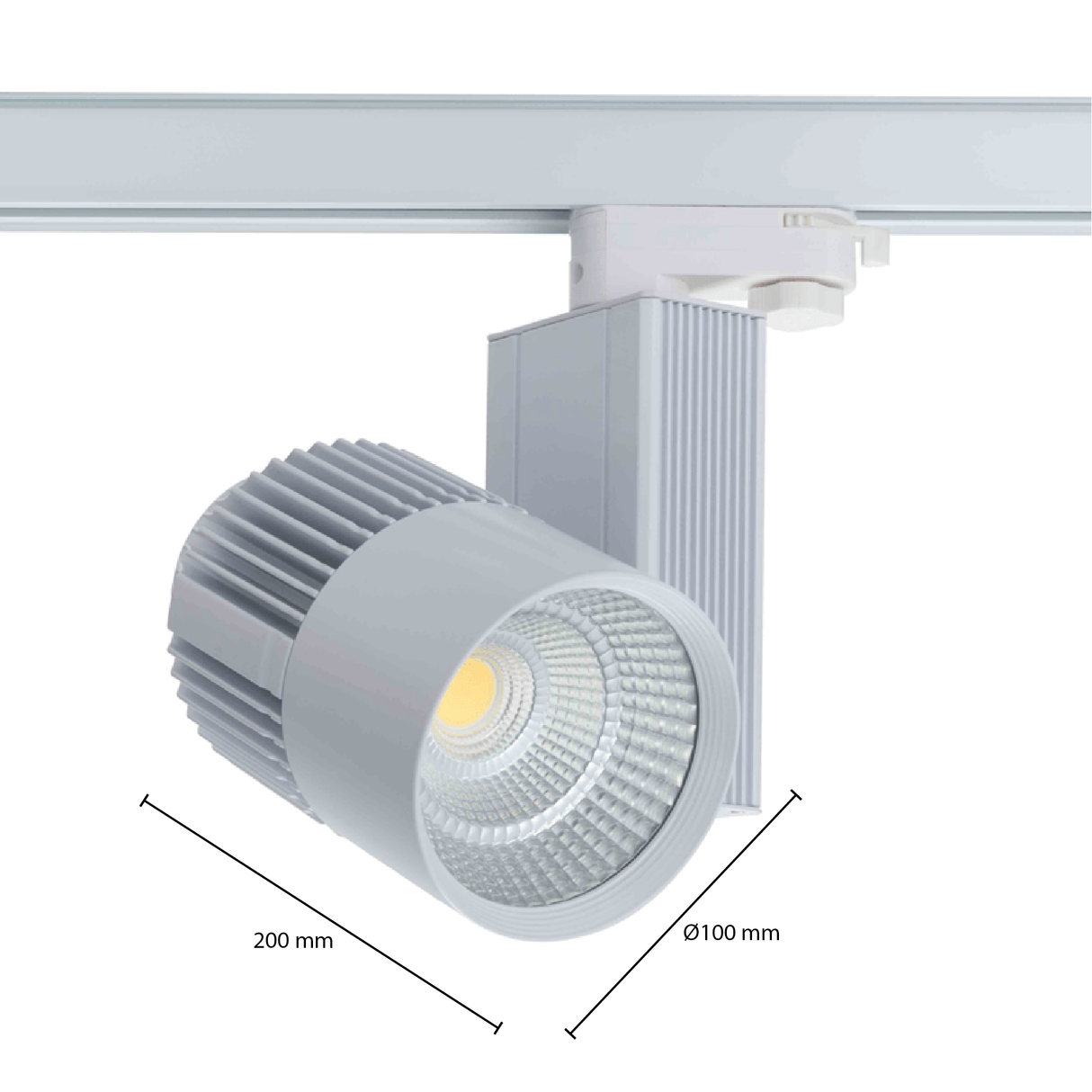 LED 3 fase railspot wit dimbaar 30 Watt naturel wit - afmetingen