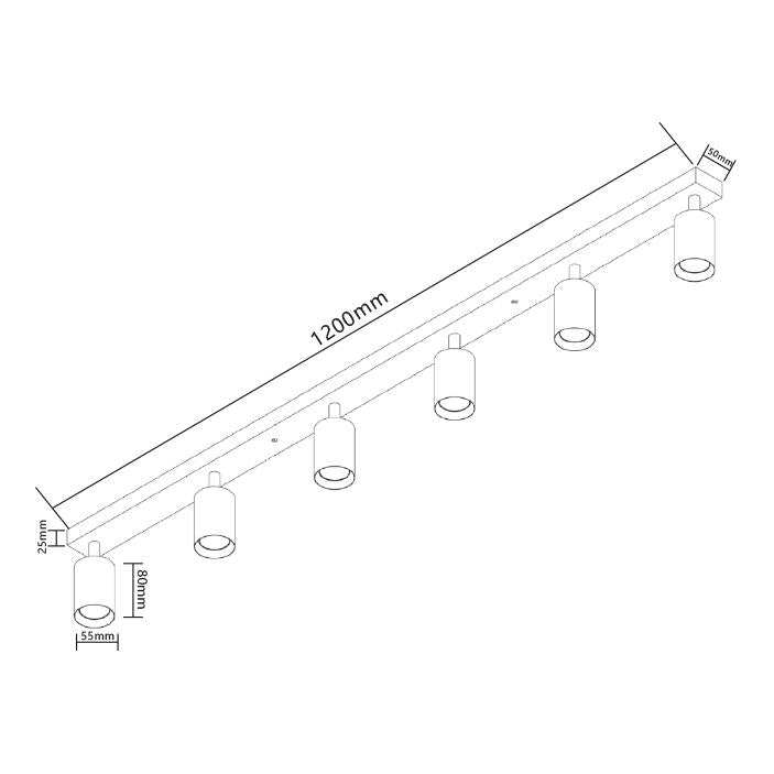 Zes dubbele opbouwspot - zwart - GU10 fitting - kantelbaar en draaibaar - afmetingen