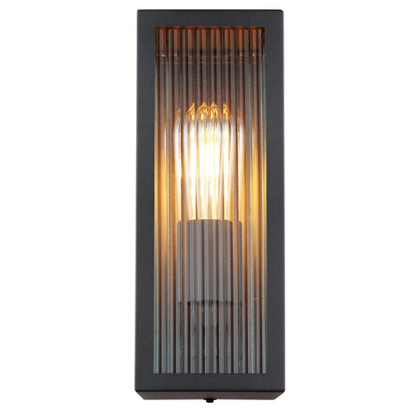 wandlamp van alumium en geribbeld glas - buiten - zwart - E27 fitting - vooraanzicht